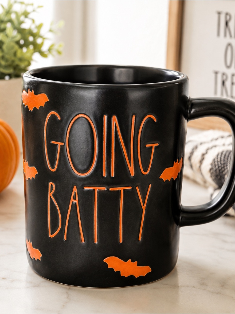 Going Batty Halloween Ceramic Mug - Black with Orange Accents